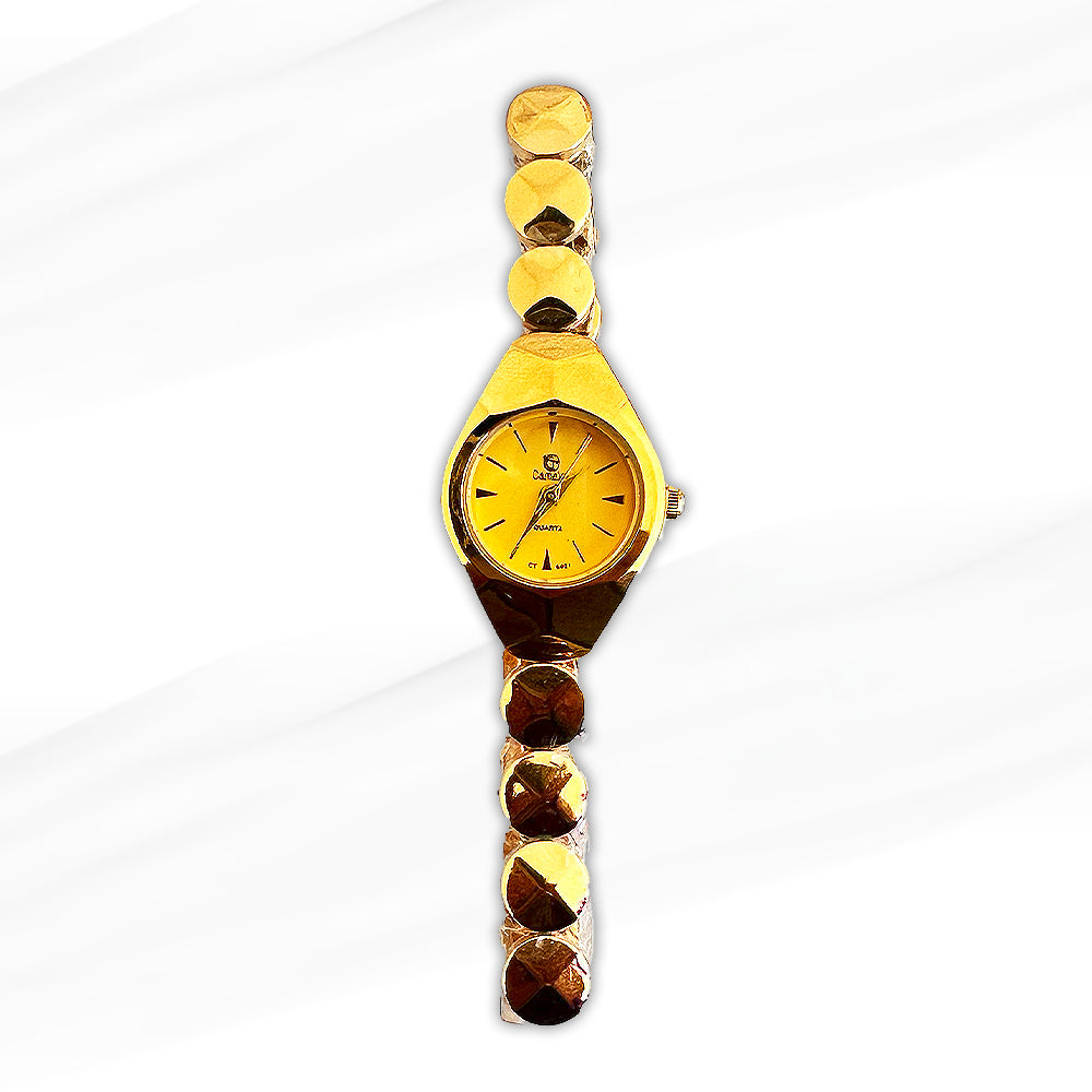 Camelot Luxurious Faceted Gold Women’s Watch – Bold & Elegant