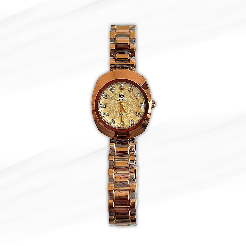 Camelot Rose Gold Women’s Watch with Crystal Hour Markers – Elegant and Timeless Design