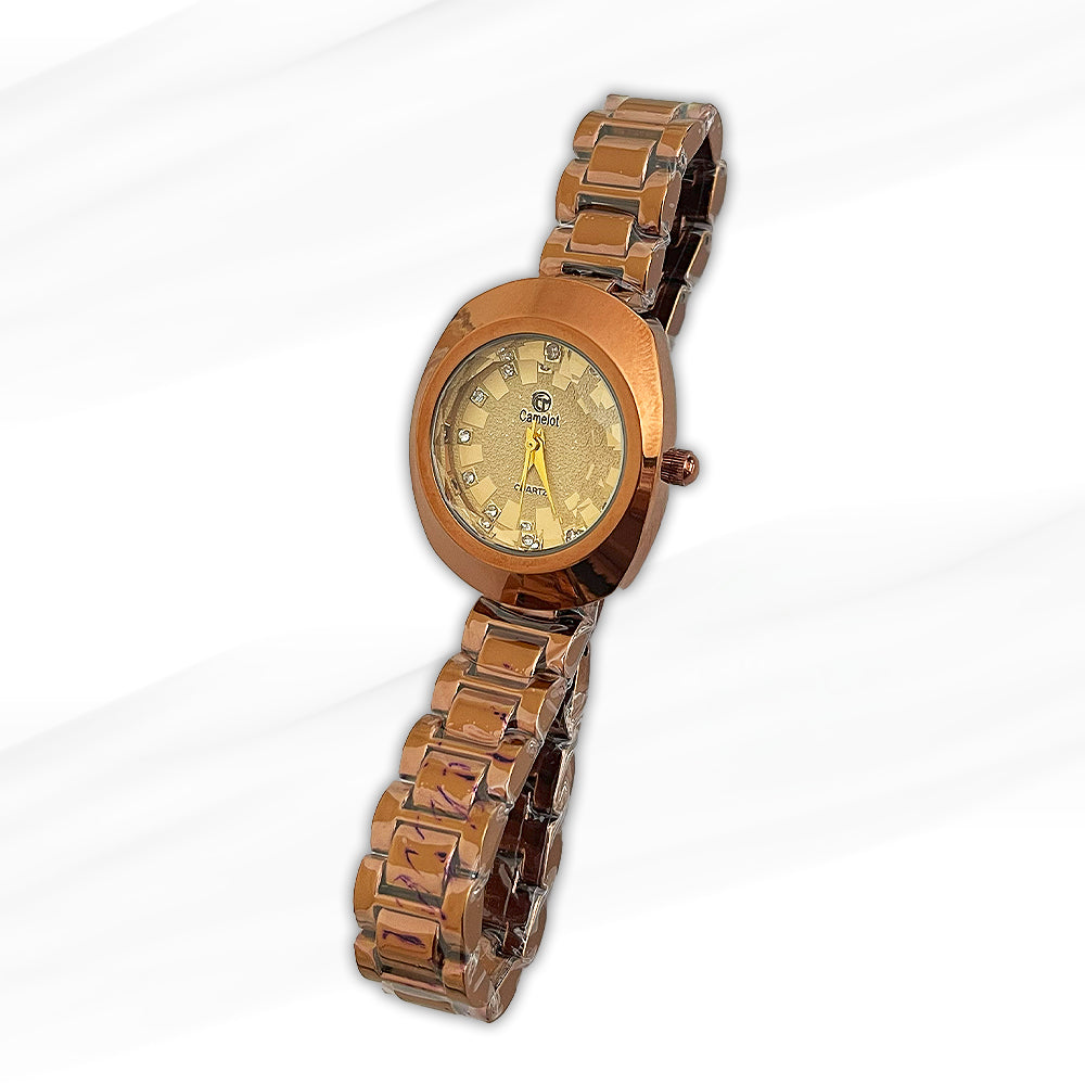 Camelot Rose Gold Women’s Watch with Crystal Hour Markers – Elegant and Timeless Design