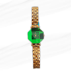 Saneesi Emerald Green Dial Gold-Plated Women’s Watch – Geometric Elegance