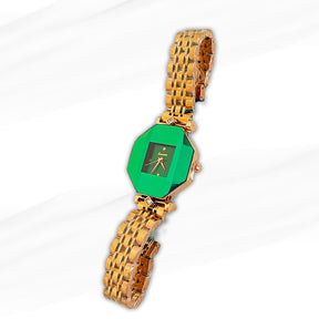 Saneesi Emerald Green Dial Gold-Plated Women’s Watch – Geometric Elegance