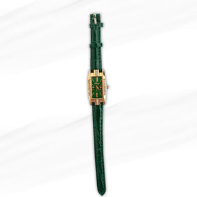 Shohd Green Elegant Green Leather Strap Women’s Watch with Gold Accents