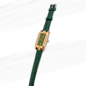 Shohd Green Elegant Green Leather Strap Women’s Watch with Gold Accents