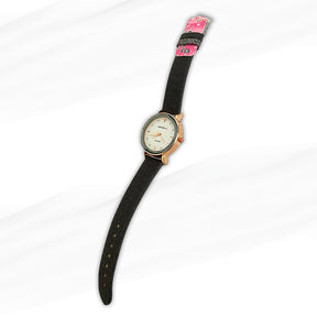 Comely Quartz Casual Women’s Watch with Black Fabric Strap and Gold-Tone Case