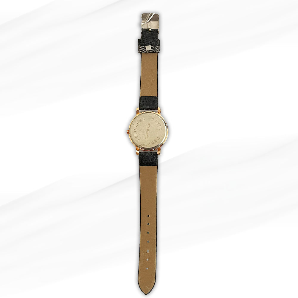 Comely Quartz Casual Women’s Watch with Black Fabric Strap and Gold-Tone Case