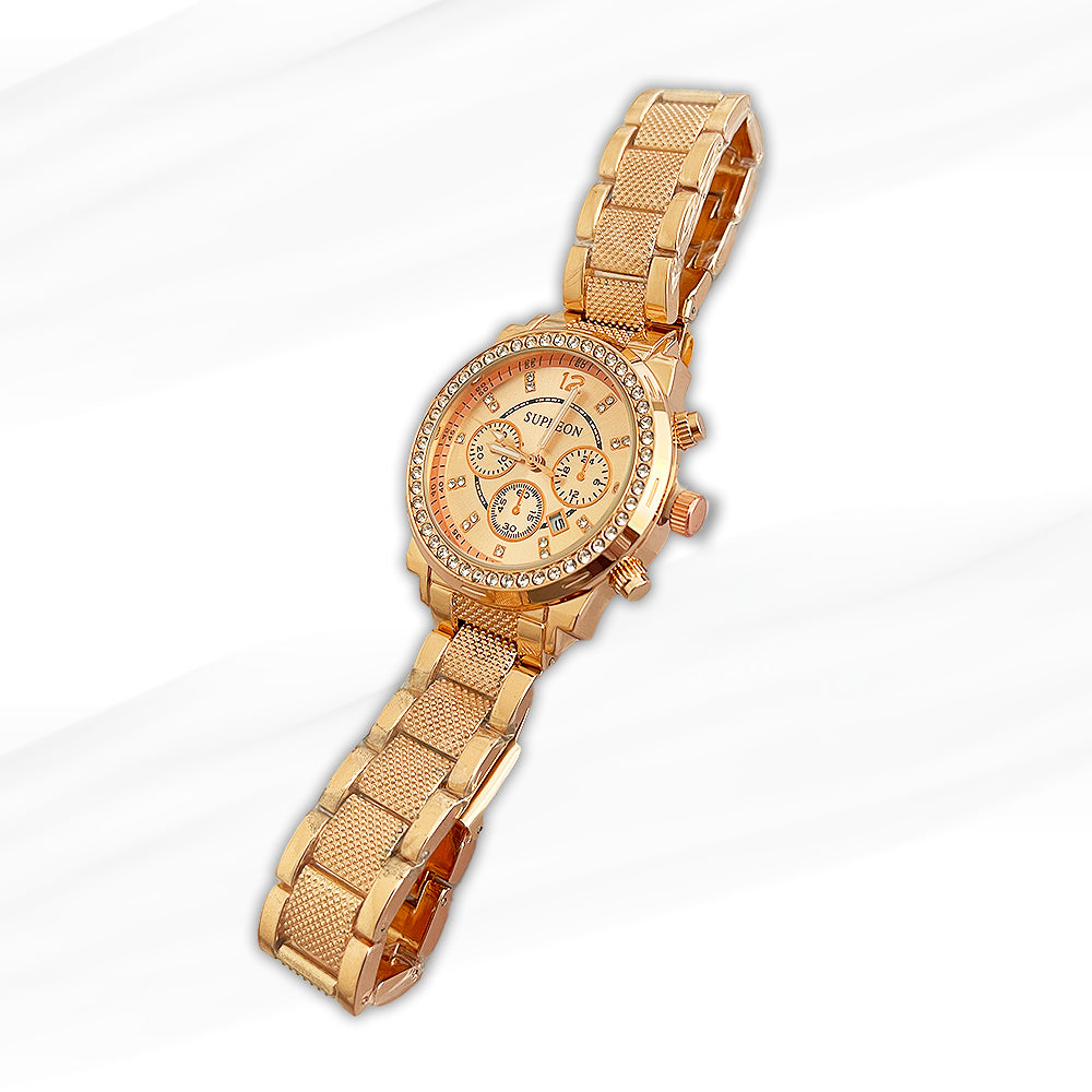 Supleon Chronograph Rose Gold Women's Watch with Crystal Detailing