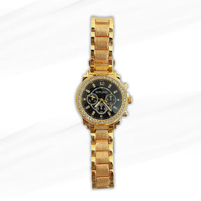 Supleon Gold Chronograph Women's Watch with Black Dial and Crystal Accents