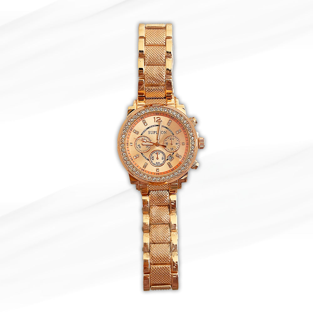 Supleon Chronograph Rose Gold Women's Watch with Crystal Detailing