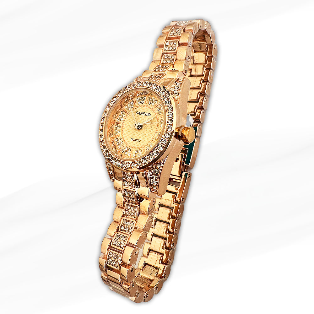 Saneesi Glamorous Gold Crystal-Studded Women's Watch