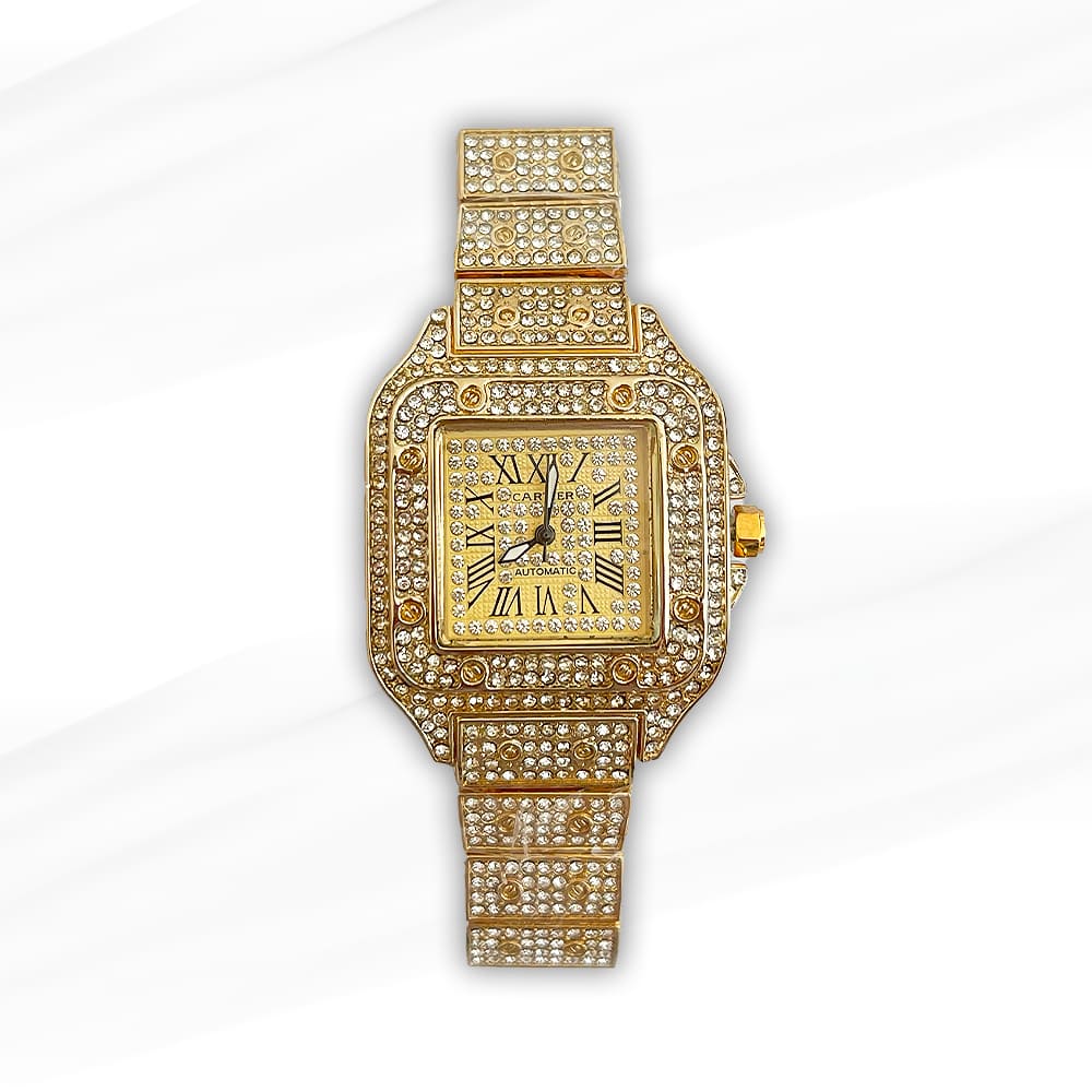 LookNow Luxury Gold-Plated Diamond-Encrusted Women’s Watch with Roman Numerals