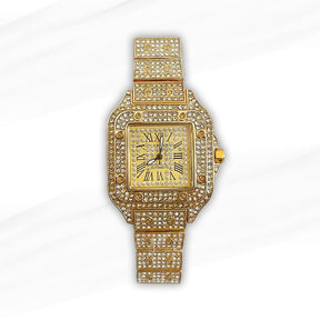 LookNow Luxury Gold-Plated Diamond-Encrusted Women’s Watch with Roman Numerals