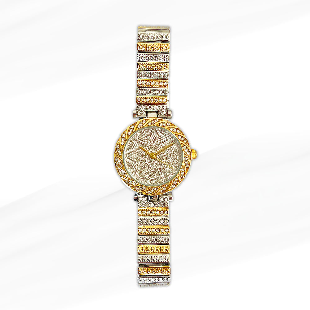 Luxury Luxurious Golden Bracelet Watch with Crystal Accents