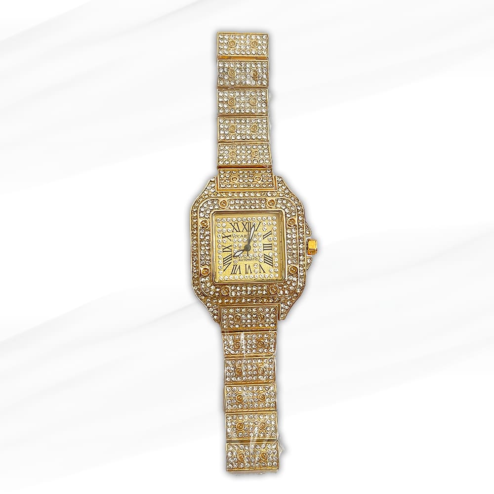 LookNow Luxury Gold-Plated Diamond-Encrusted Women’s Watch with Roman Numerals