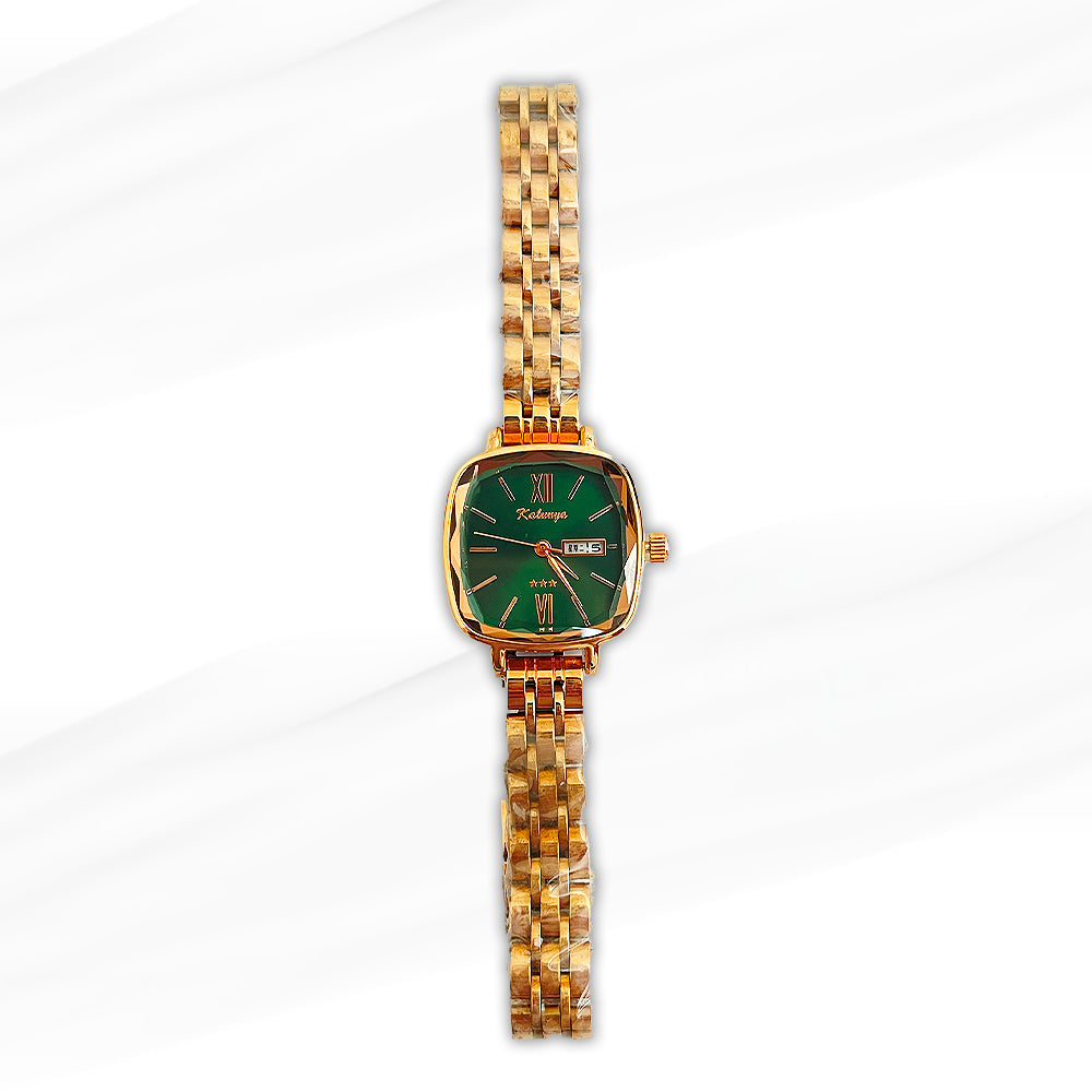 Kalunya Elegant Gold-Plated Women’s Watch with Green Dial and Roman Numerals