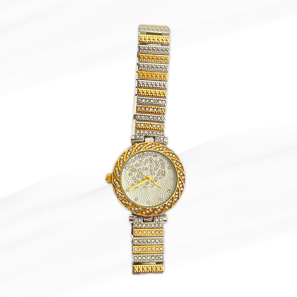 Luxury Luxurious Golden Bracelet Watch with Crystal Accents