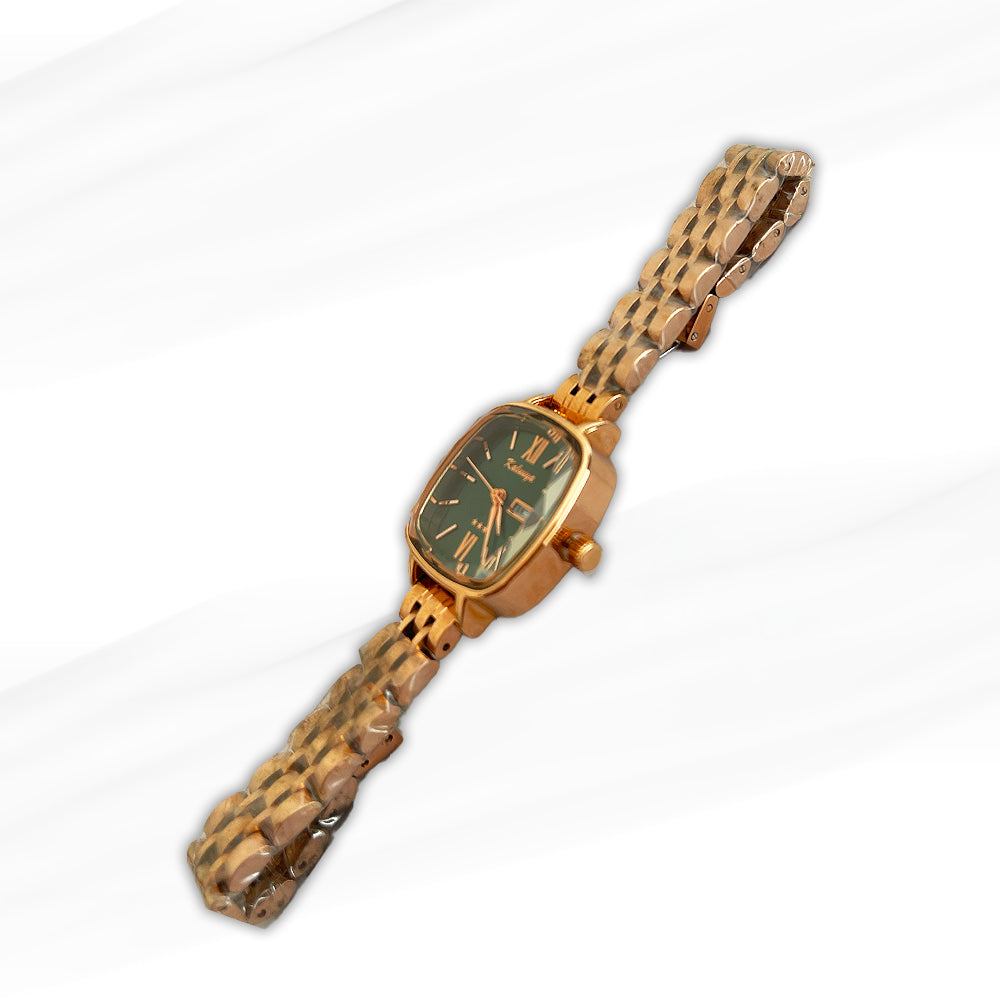 Kalunya Elegant Gold-Plated Women’s Watch with Green Dial and Roman Numerals